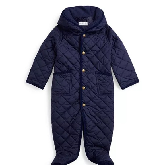 Ralph Lauren water repellent Navy Quilted Baby Snowsuit - Picture 1 of 8